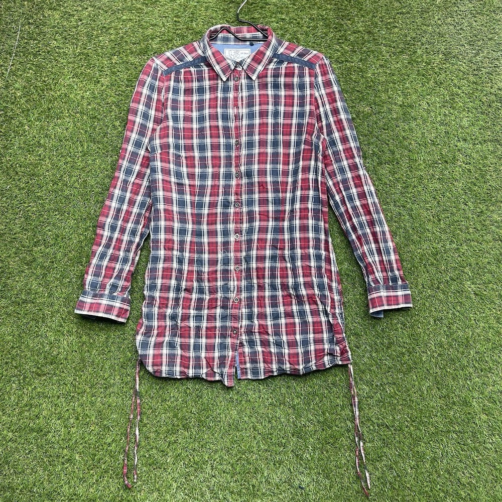 Fat Face Flannel Shirt Womens 12 Plaid Long Sleeve Lightweight Cinch Waist y2k